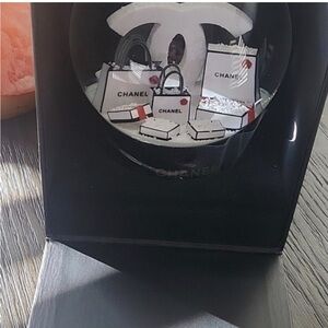 CHANEL Black and White Miniature Shopping Bag Snow Globe